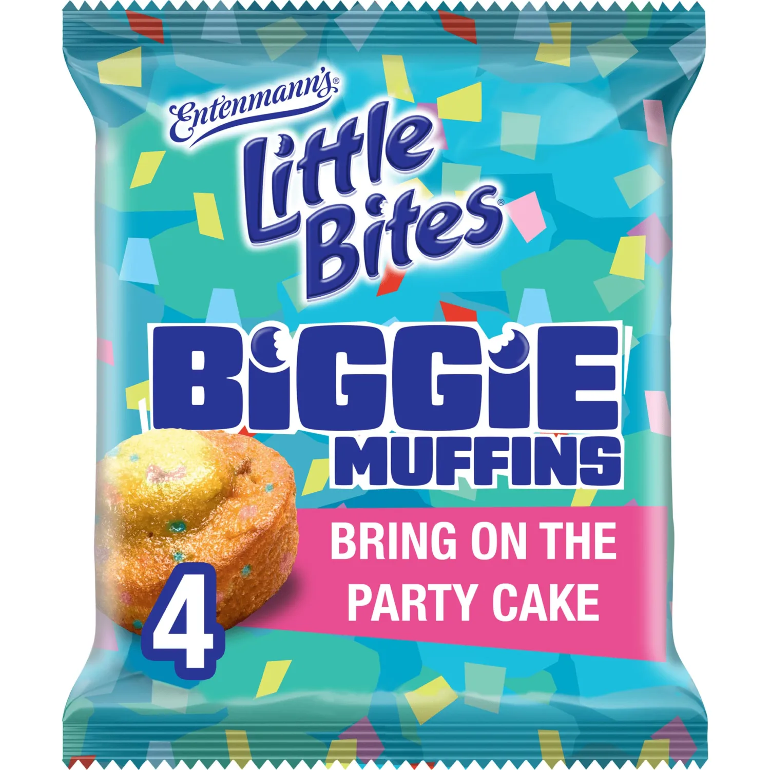 (Individual) Little Bites Bring On The Party Cake Biggie Muffins, 4 count, (1.19 oz each), Cake and Sprinkles Muffins, Naturally and Artificially Flavored, 4.75 oz Pouch