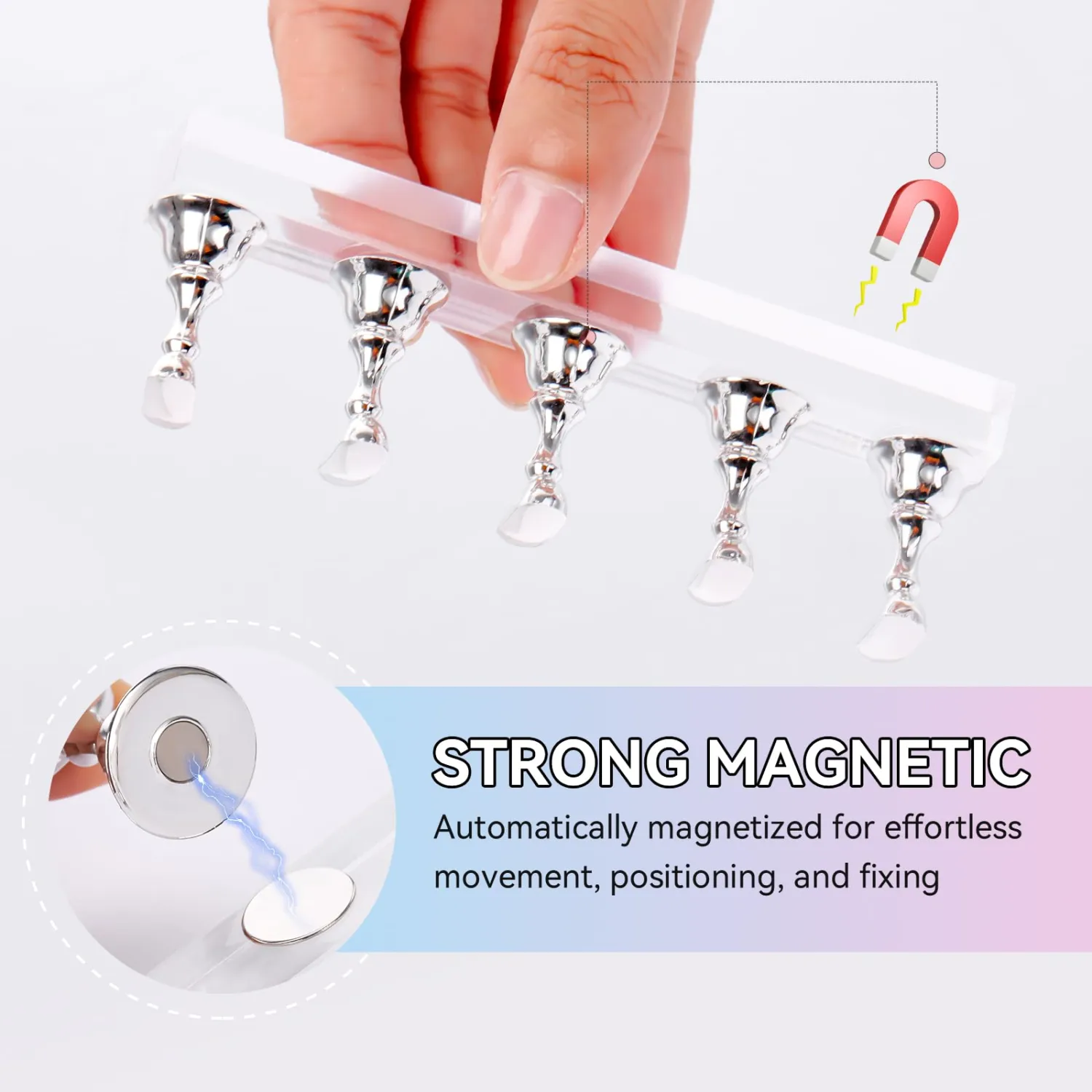Makartt Press On Nail Stand: Silver Nail Stand for Nails Art Display Practice Nail Holder for Painting Nails Stand for False Nail Press On Designs Magnetic Fake Nail Holder with 1M Double-sided Tape