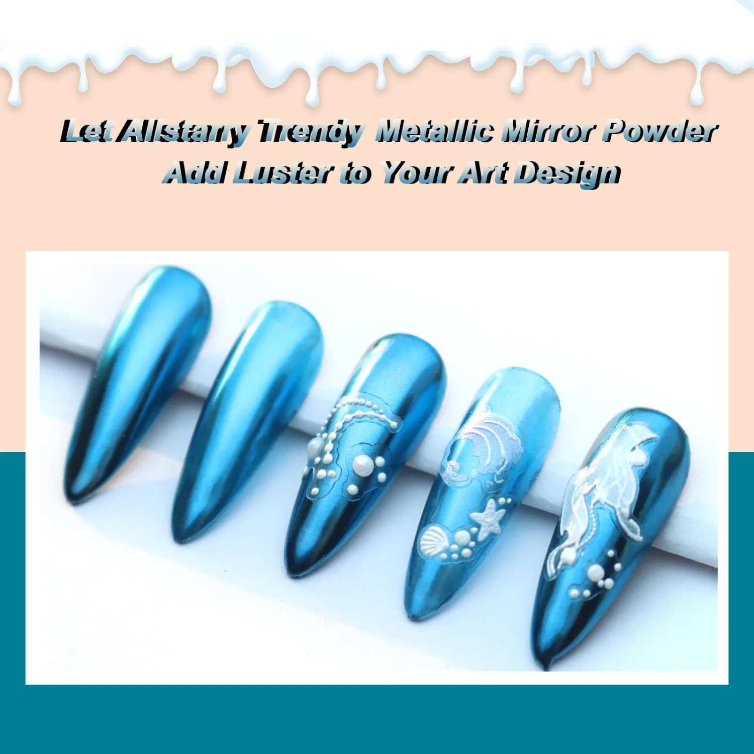 Allstarry Chrome Nail Powder 2pcs Metallic Mirror Effect Dust Glitter Glazed Manicure Decoration Reflective Pigment for Gel Polish Nail Art Decoration Resin Craft, Festivals - Lake Blue