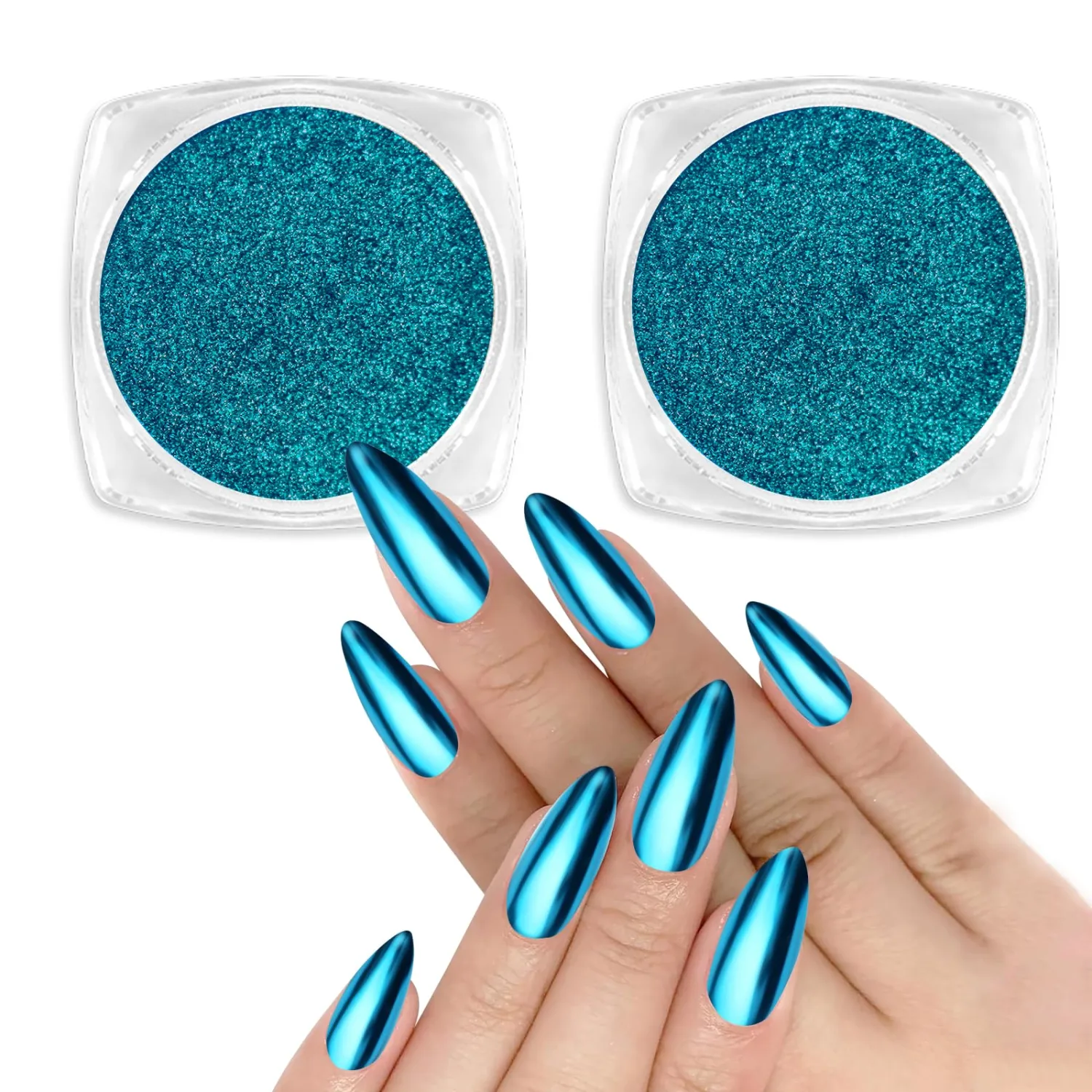 Allstarry Chrome Nail Powder 2pcs Metallic Mirror Effect Dust Glitter Glazed Manicure Decoration Reflective Pigment for Gel Polish Nail Art Decoration Resin Craft, Festivals - Lake Blue