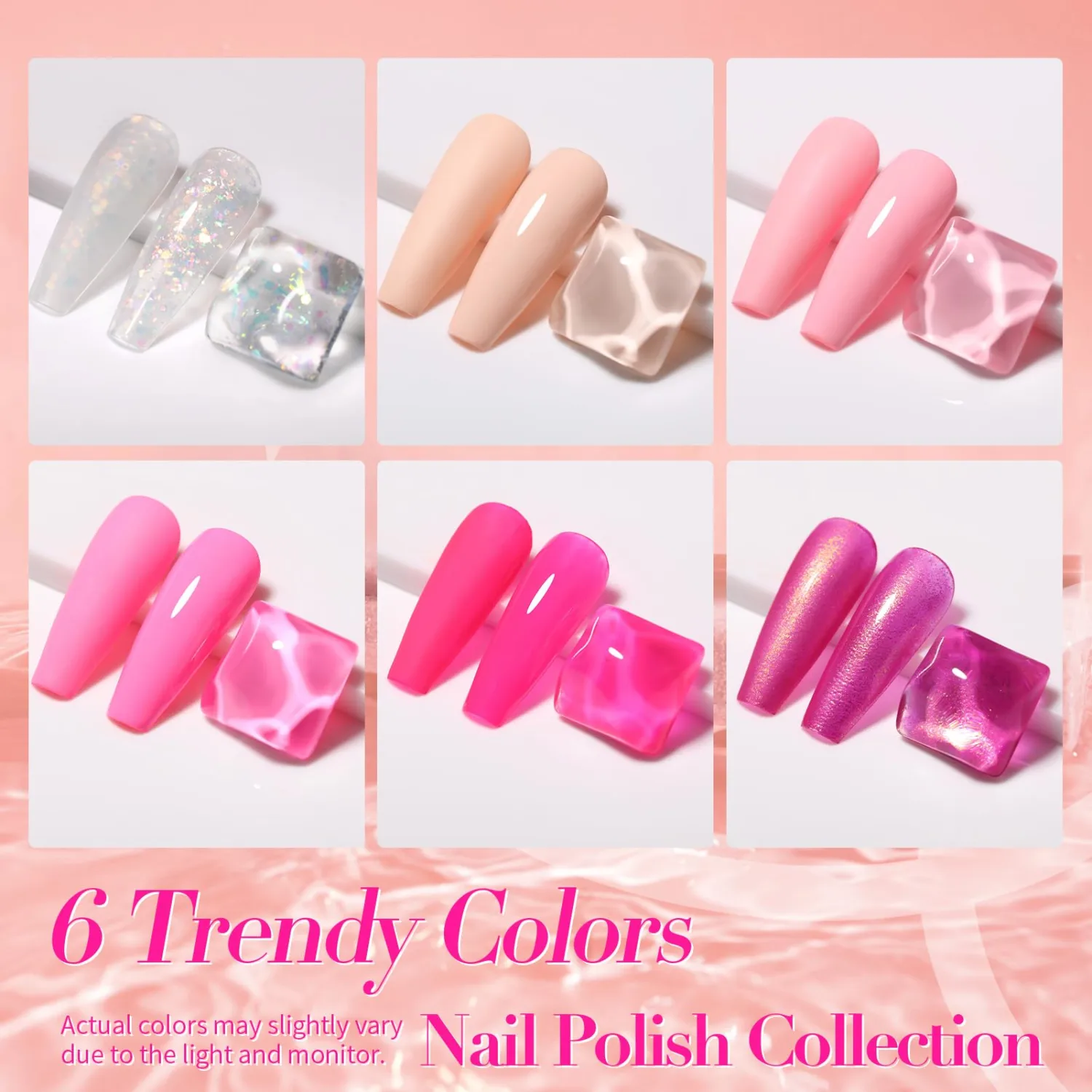 Born Pretty Pink Nail Polish Set, 6 Colors Nude Pink Hot Pink Neon Pink Glitter Nail Polish Quick Dry 10ml 0.34oz Nail Lacquer Kit for Diy Nail Art Salon Home Gifts for Women Girls