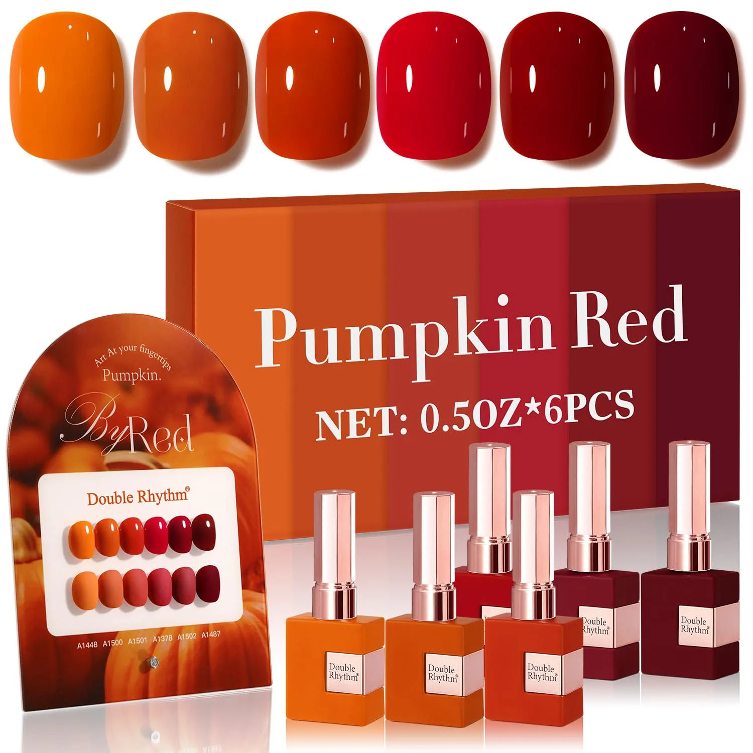 Double Rhythm 6 Pcs 15 ML Gel Polish Set Same Color Same Bottle Soak Off Gel Polish Kit Nail Art Manicure Salon DIY at Home for Women (Dark Light Brown Orange Maroon-T6-6)