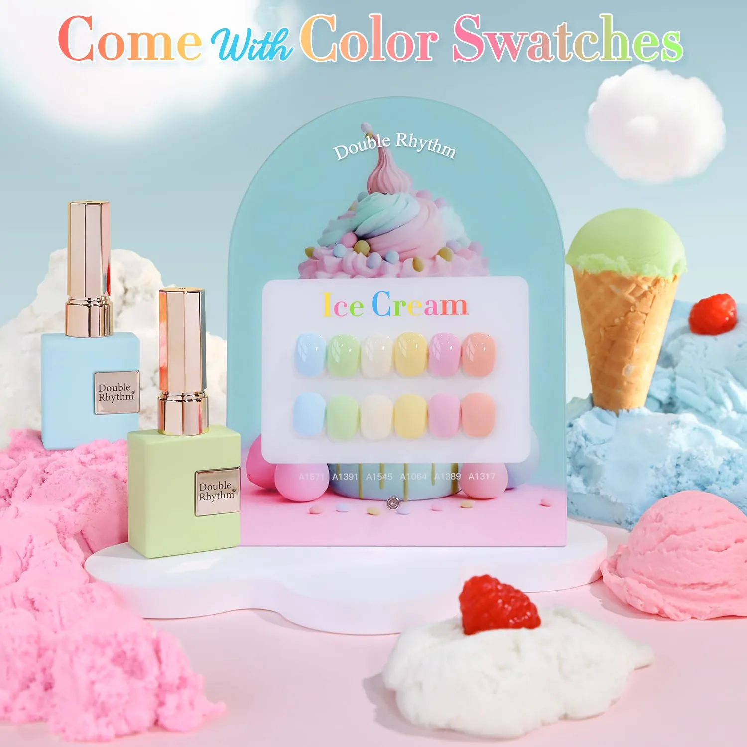 Double Rhythm 6 Pcs 15 ML Gel Polish Set Same Color Same Bottle Soak Off Gel Polish Kit Nail Art Manicure Salon DIY at Home for Women (Blue Green Beige Yellow Pink Orange-T6-9)