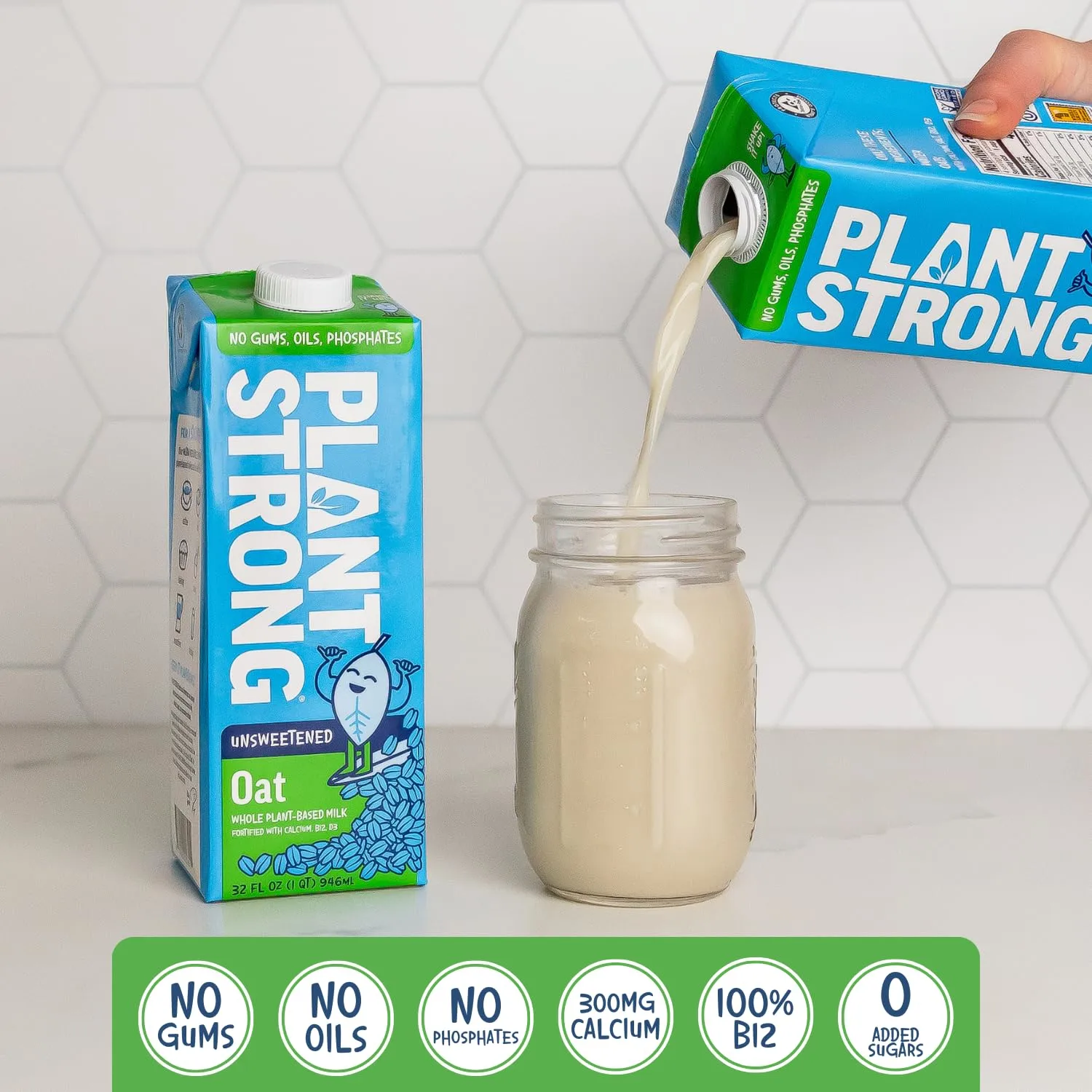 PLANTSTRONG Oat Milk Unsweetened 32oz - NON-GMO - Plant Based, Vegan - Gluten Free Dairy Free - Shelf Stable - Lactose Free Milk - No Gums or Oils