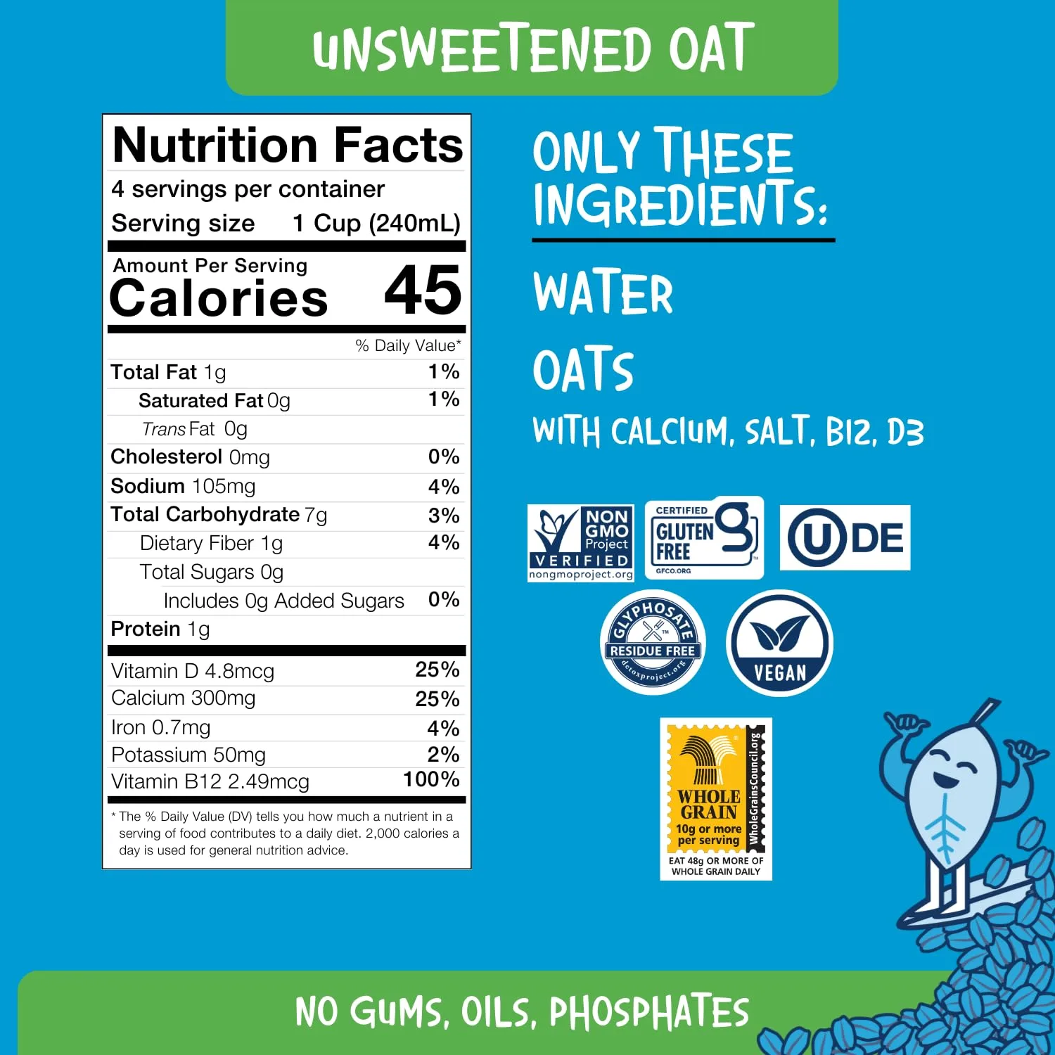 PLANTSTRONG Oat Milk Unsweetened 32oz - NON-GMO - Plant Based, Vegan - Gluten Free Dairy Free - Shelf Stable - Lactose Free Milk - No Gums or Oils