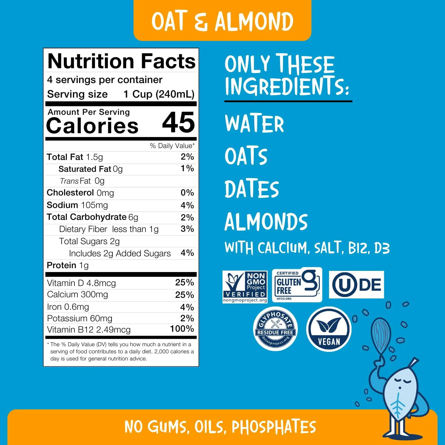 PLANTSTRONG Oat & Almond Milk 32oz - NON-GMO - Plant Based, Vegan - Gluten Free Dairy Free - Shelf Stable - Lactose Free Milk - No Gums or Oils