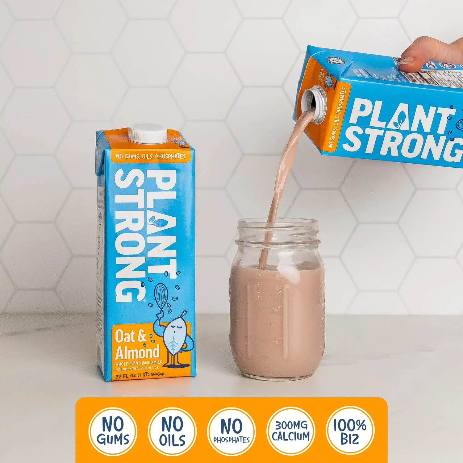 PLANTSTRONG Oat & Almond Milk 32oz - NON-GMO - Plant Based, Vegan - Gluten Free Dairy Free - Shelf Stable - Lactose Free Milk - No Gums or Oils