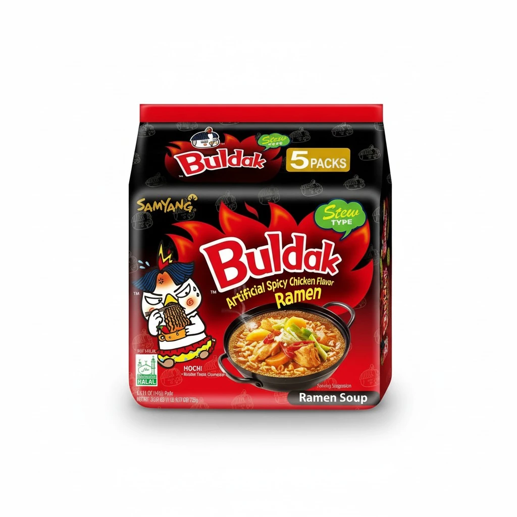 Samyang Buldak Hot Spicy Chicken Ramen Noodle Korean Stir-Fried Ramen, Original Stew Type, Pack of 5