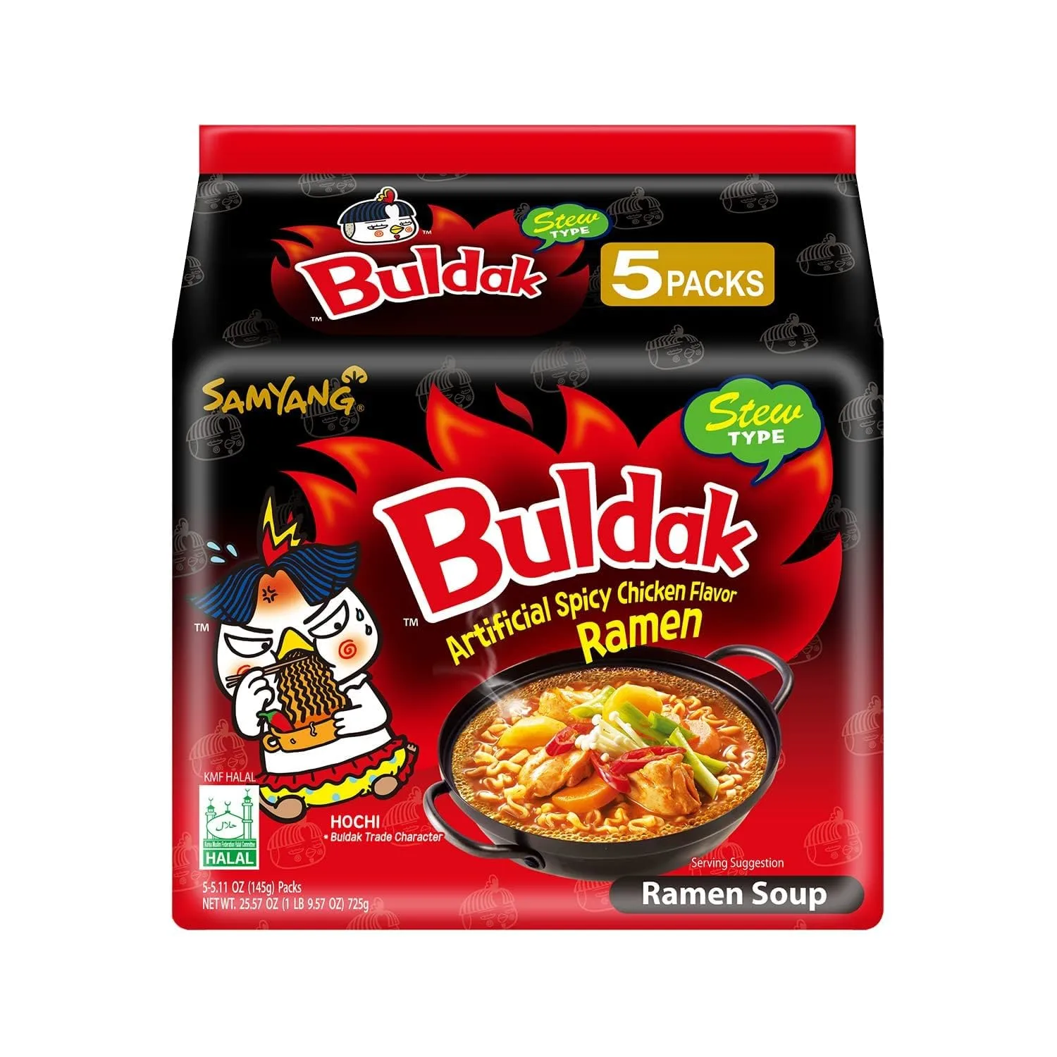 Samyang Buldak Stew Korean Spicy Hot Chicken Stir-Fried Noodles 4.94oz 5 pack