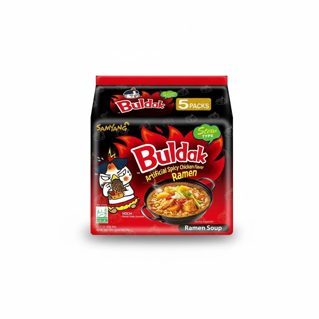 Samyang Buldak Stew Korean Spicy Hot Chicken Stir-Fried Noodles 4.94oz 5 pack
