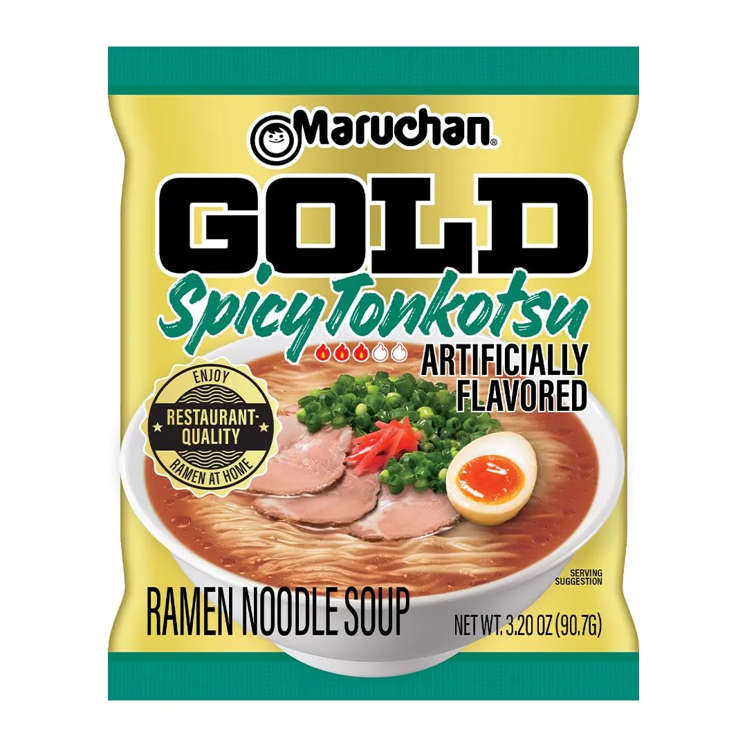 Maruchan Gold Spicy Tonkotsu Craft Ramen Noodles, Restaurant Quality Instant Ramen, 3.2 Oz, 5 Count