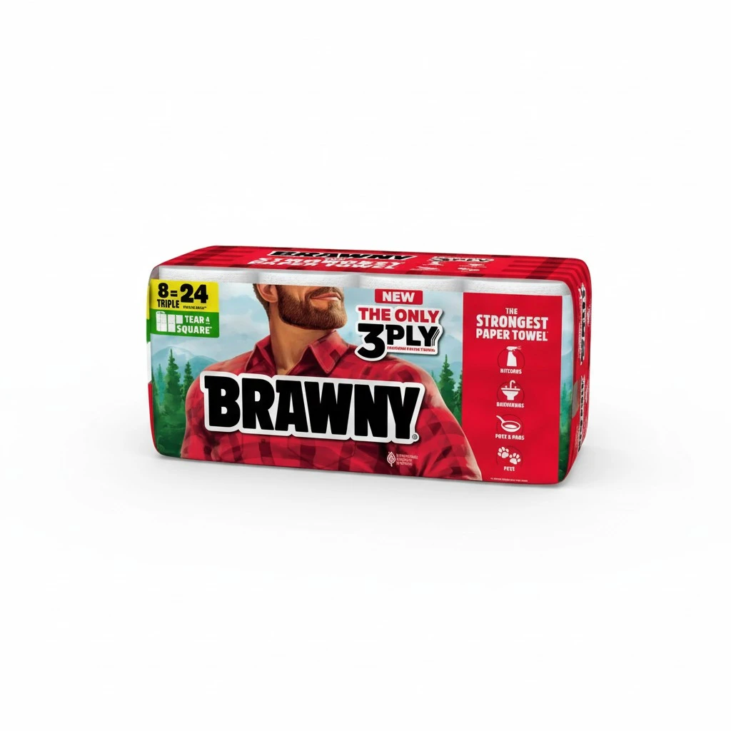 Brawny Tear-A-Square 3-Ply Paper Towels, 8 Triple Rolls = 24 Regular Rolls, Strong, Absorbent, and Durable with 3 Sheet Sizes (Quarter, Half, Full)