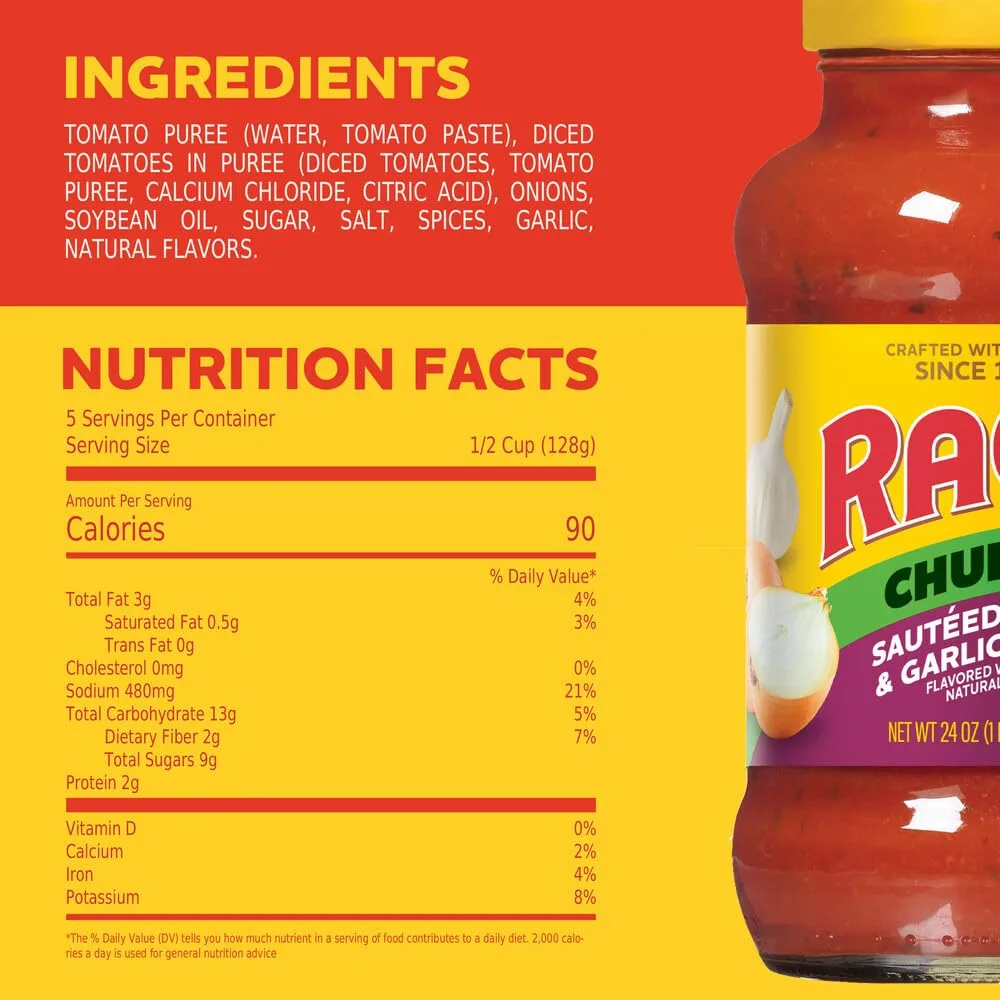 Ragu Chunky Sauteed Onion and Garlic Pasta Sauce with Diced Tomatoes and Italian Herbs and Spices, 24 OZ