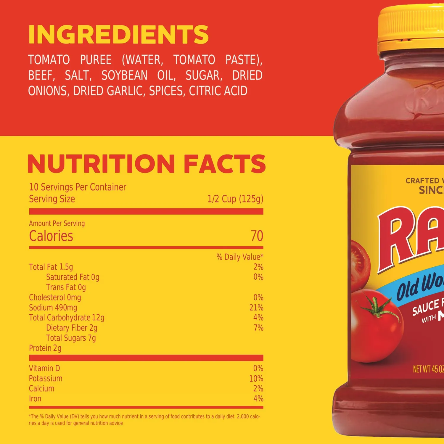 Ragu Old World Style Sauce Flavored with Meat, Made with Olive Oil, Perfect for Italian Style Meals at Home, 45 OZ