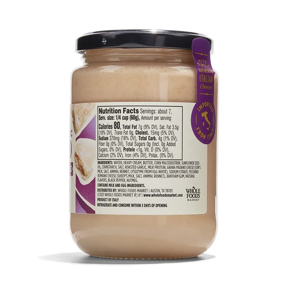 Whole Foods Market, Alfredo Pasta Sauce, 14.5 OZ