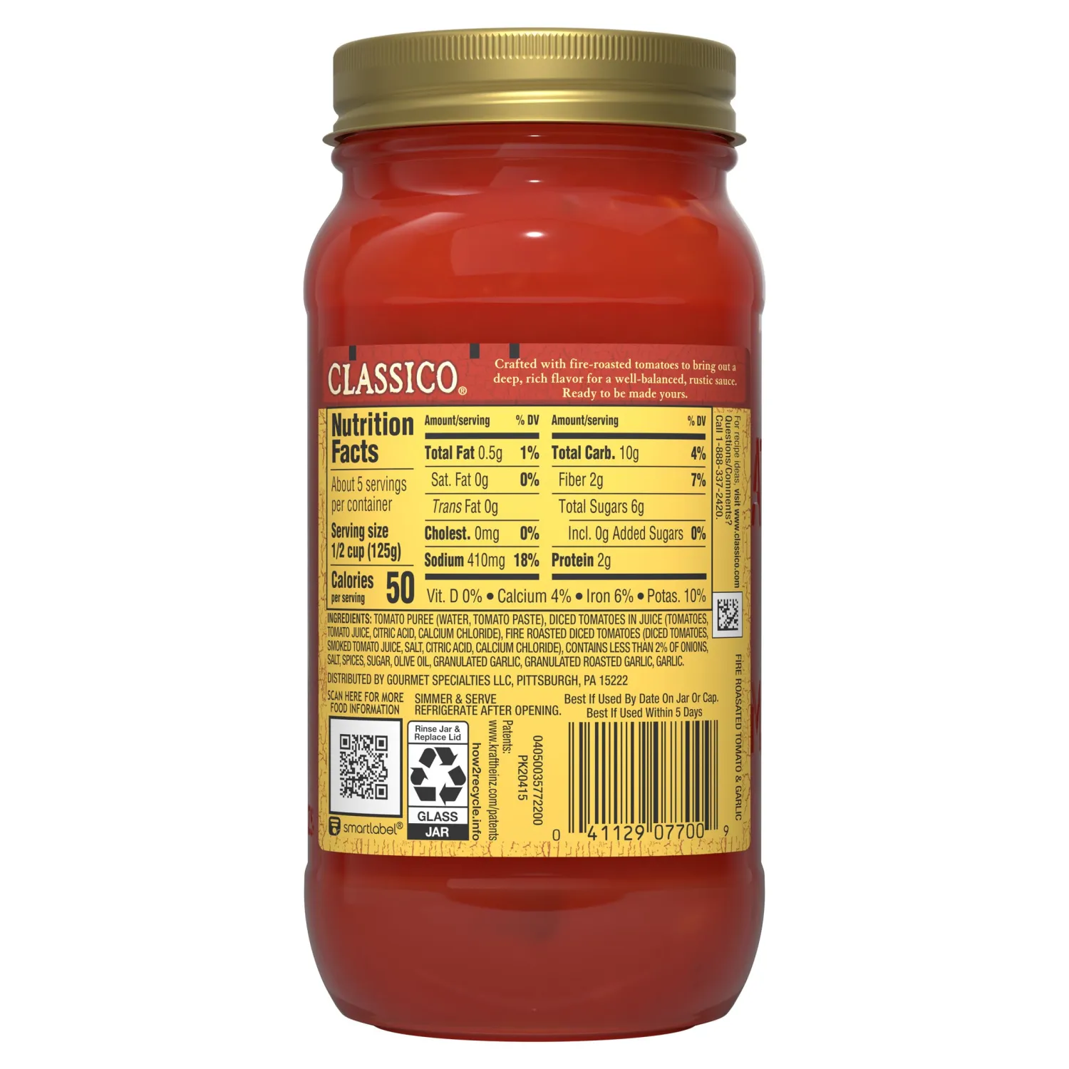 Classico Fire Roasted Tomato & Garlic Spaghetti Pasta Sauce (24 oz Jar)
