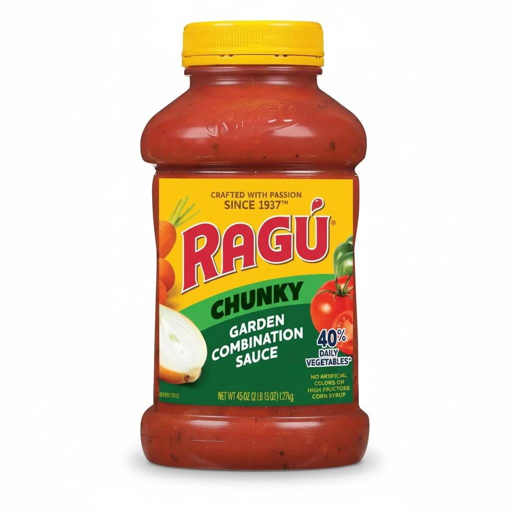 Ragu Chunky Garden Combination Pasta Sauce with Diced Tomatoes, Onions, Celery, Carrots, Zucchini, Green Bell Peppers, and Italian Herbs and Spices, 45 OZ