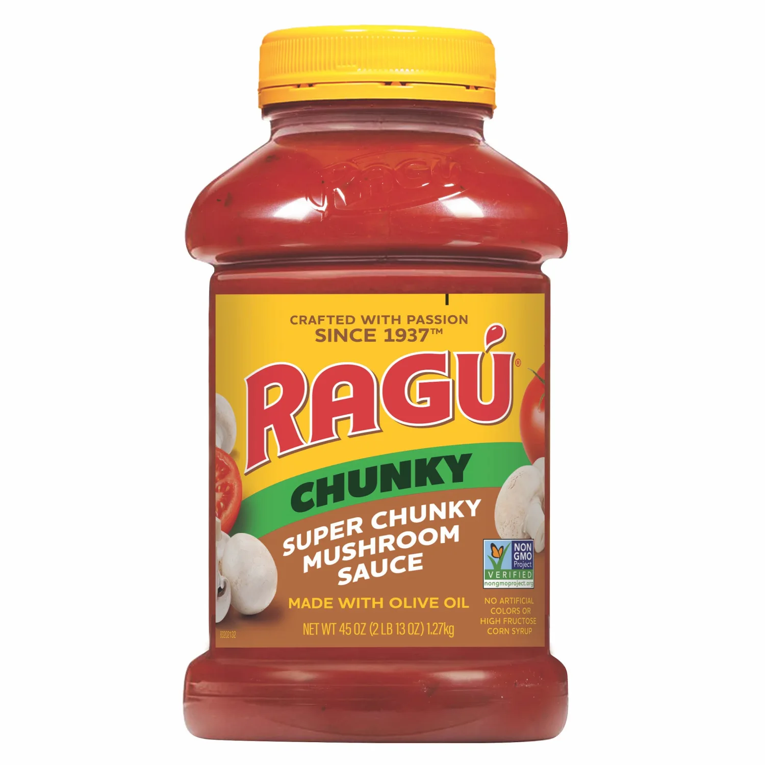 Ragu Chunky Super Chunky Mushroom Pasta Sauce with Hearty Mushrooms, Diced Tomatoes, and Italian Herbs and Spices, 45 OZ