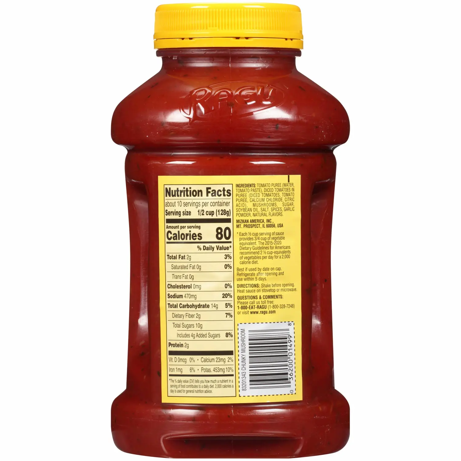 Ragu Chunky Super Chunky Mushroom Pasta Sauce with Hearty Mushrooms, Diced Tomatoes, and Italian Herbs and Spices, 45 OZ