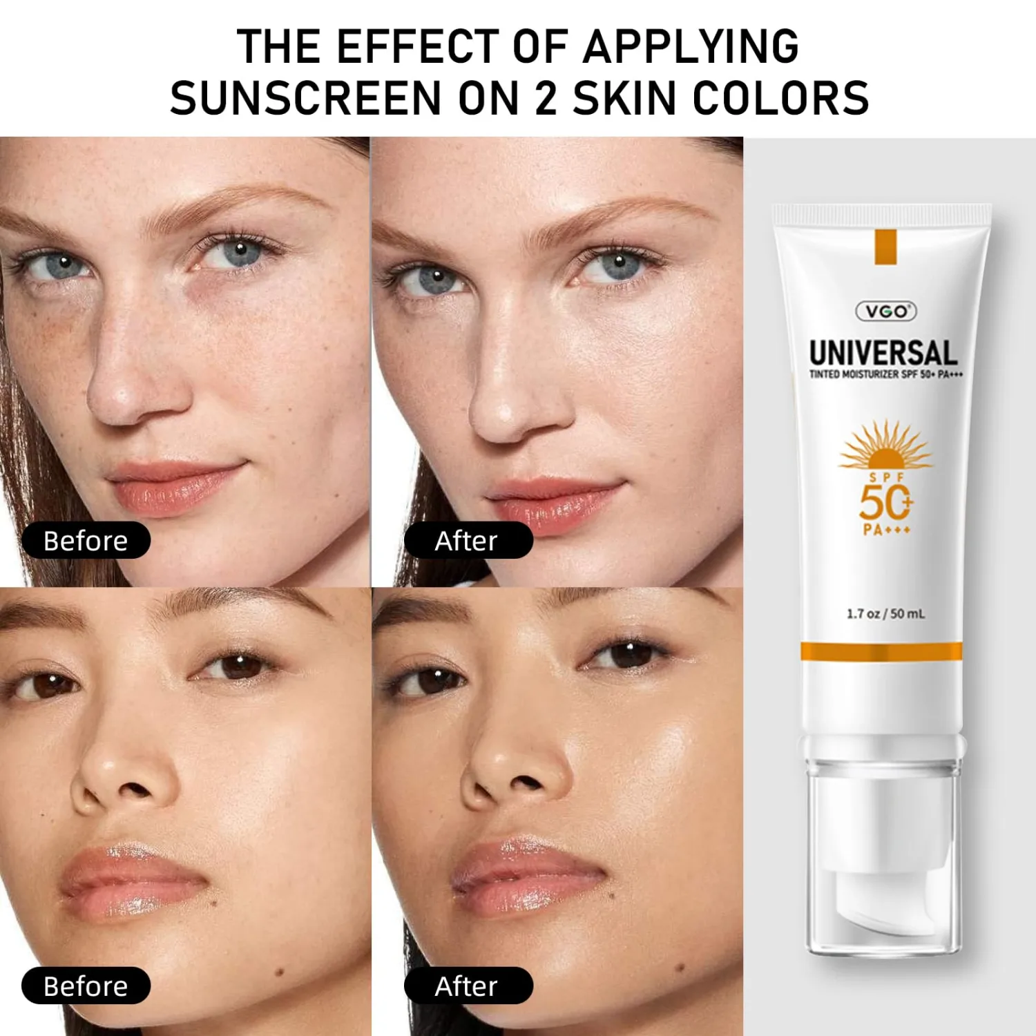 VGO Tinted Sunscreen for Face SPF 50, Hydrating Sun Essence Leaves No Sticky Feeling, Travel Size Against UVA and UVB Rays 50ml / 1.7oz