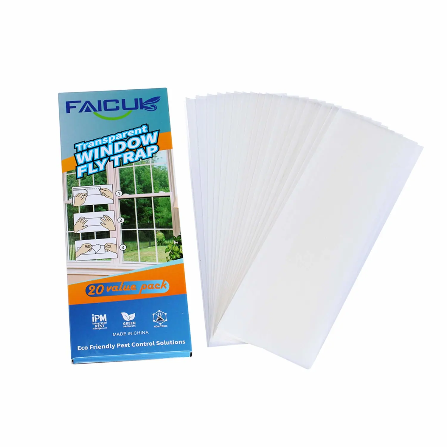 Faicuk 20-Pack Clear Window Fly Traps Sticky Flys Strip for Indoor Houseflies Nontoxic and Pesticide-Free