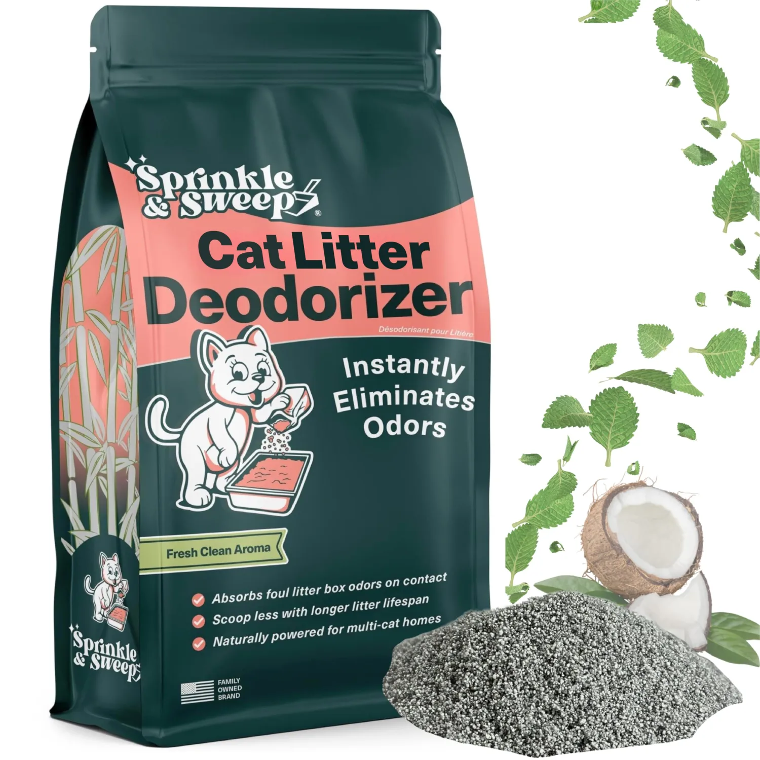Cat Litter Deodorizer | Odor Eliminator for Litter | Smell Control for Cats | Non-Toxic & Safe for Kittens | Home Odor Neutralizer | Kitty Litter Freshener | Sprinkle & Sweep | One Month Supply 8oz