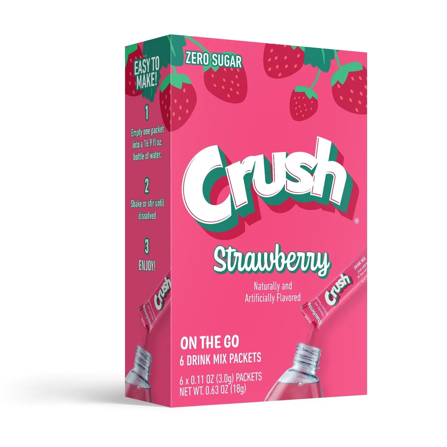 Juicy Mixes Crush- Powder Drink Mix - Sugar Free & Delicious (Strawberry, 72 Sticks)
