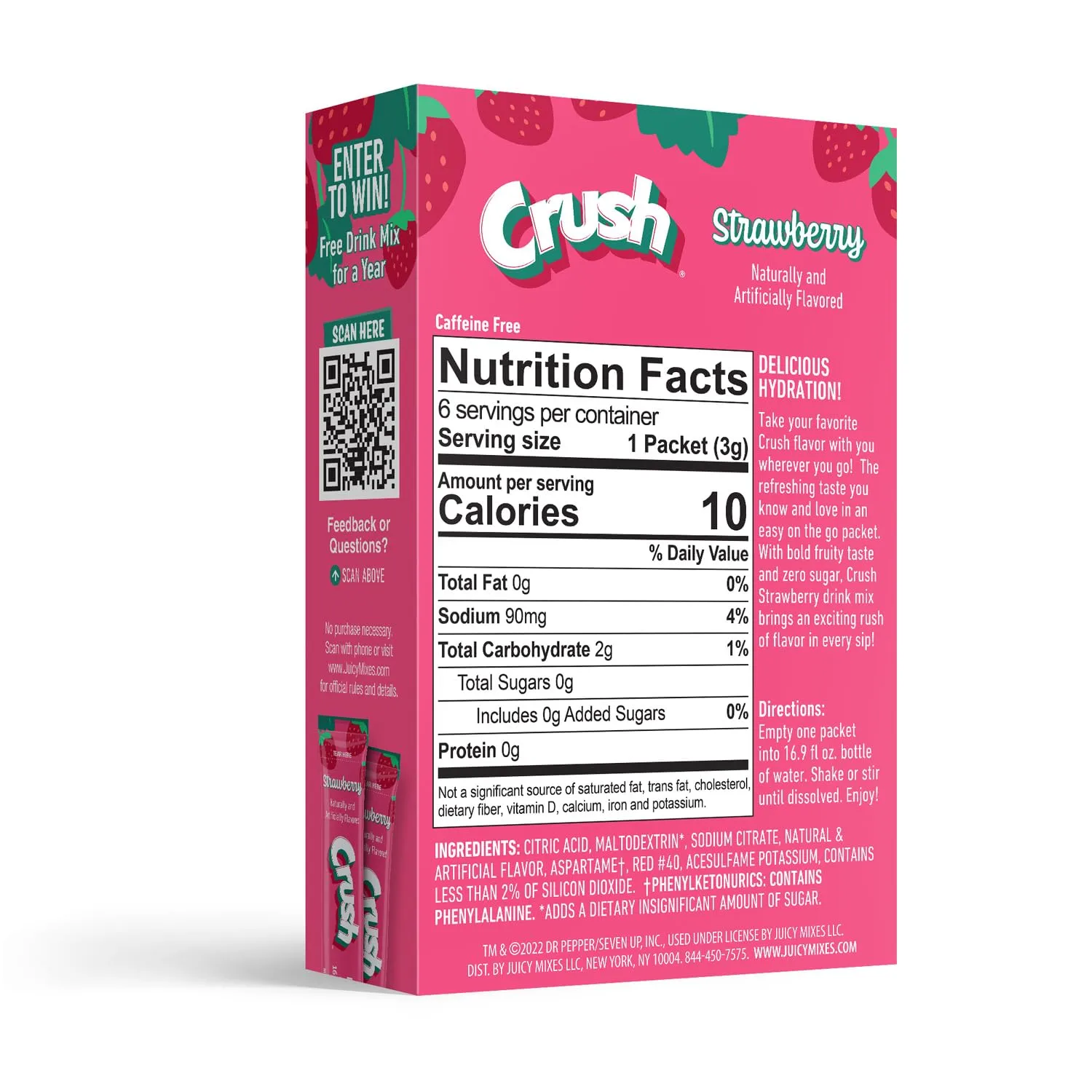 Juicy Mixes Crush- Powder Drink Mix - Sugar Free & Delicious (Strawberry, 72 Sticks)