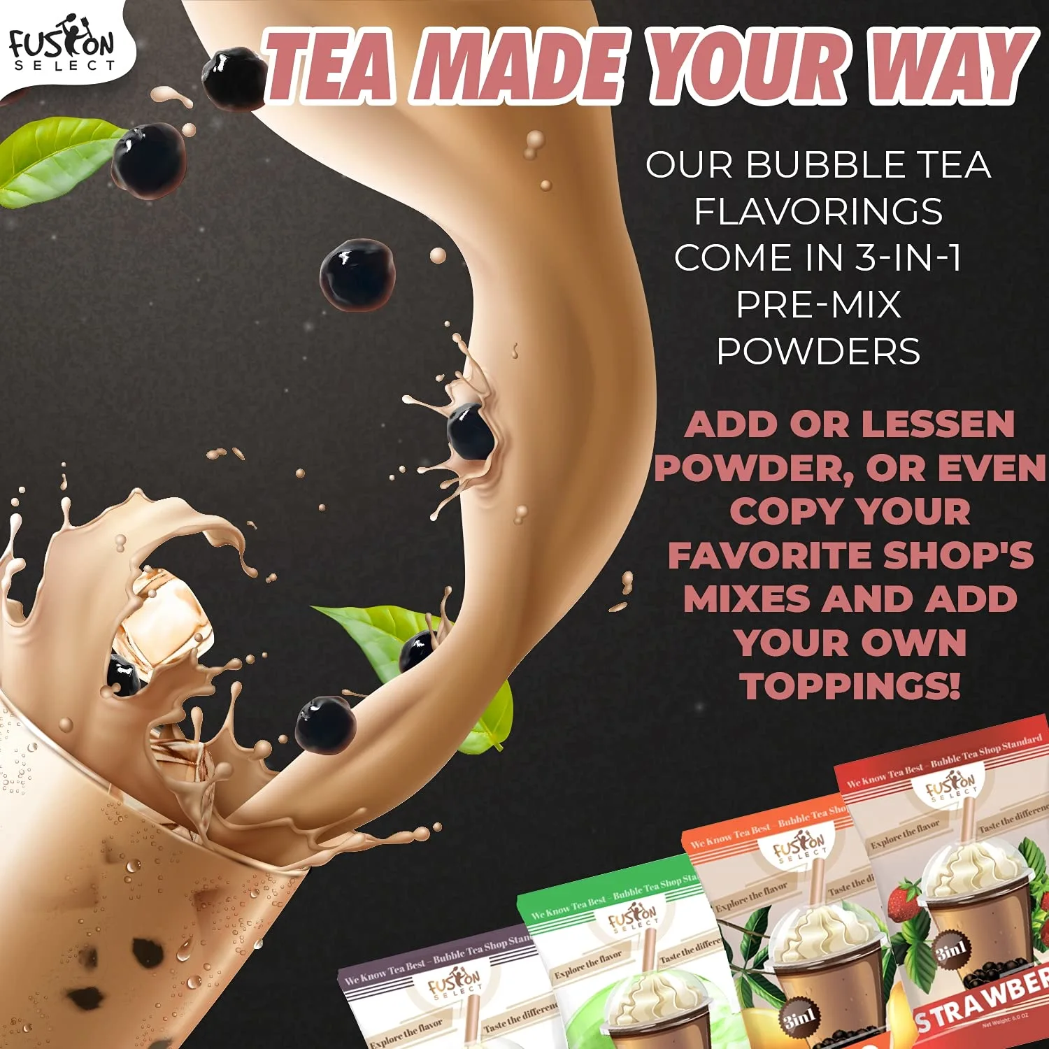 Fusion Select Taro Bubble Tea Mix - Boba Tea Powder Flavored 3-in-1 Drink Powder with Cream & Sugar - Instant Pre-Mixed Beverage for Hot or Cold Blends & Yummy Frappes - 6 oz. Pack, Made in Taiwan