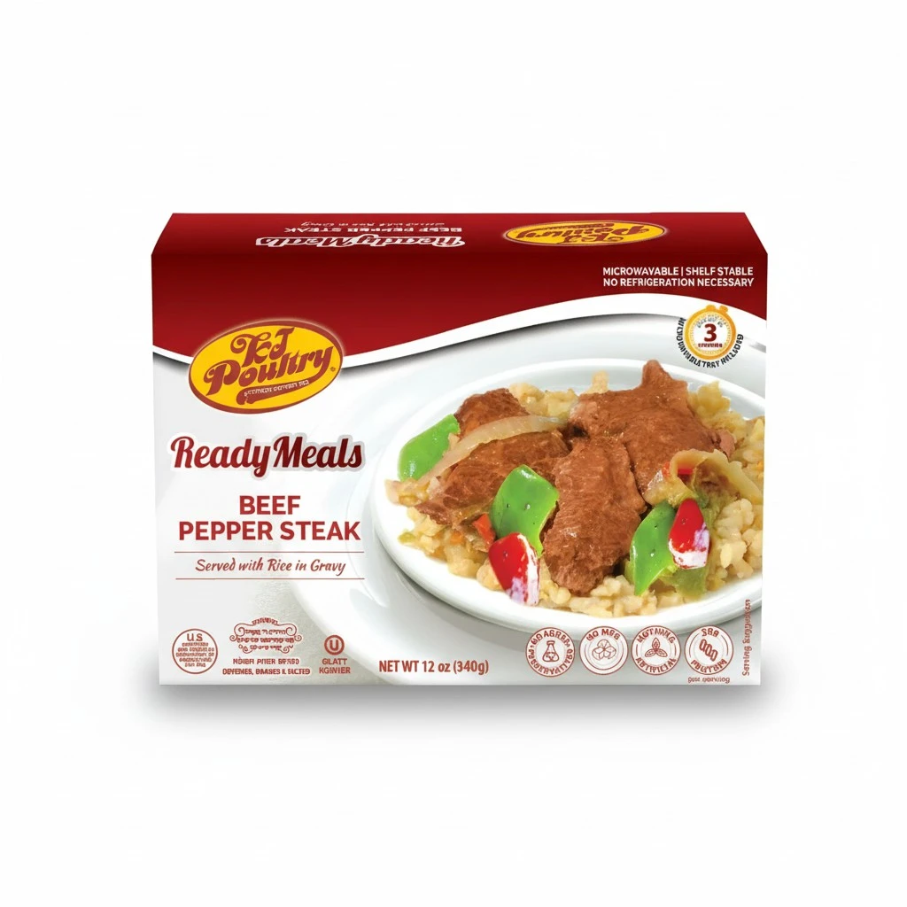 KJ Poultry Kosher Ready Meals - Beef Pepper Steak & Rice, MRE Meat Meals Ready to Eat (3 Pack) Prepared Entree Fully Cooked, Shelf Stable Microwave Dinner Travel, Military, Camping, Emergency Survival