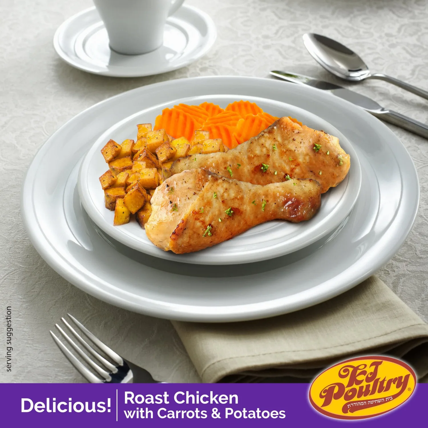 KJ Poultry Kosher for Passover Gluten Free Meals, Roast Chicken with Potato & Carrots, Halal, (3 Pack) Prepared Entree Fully Cooked, Shelf Stable Microwave Dinner, Travel Military Camping