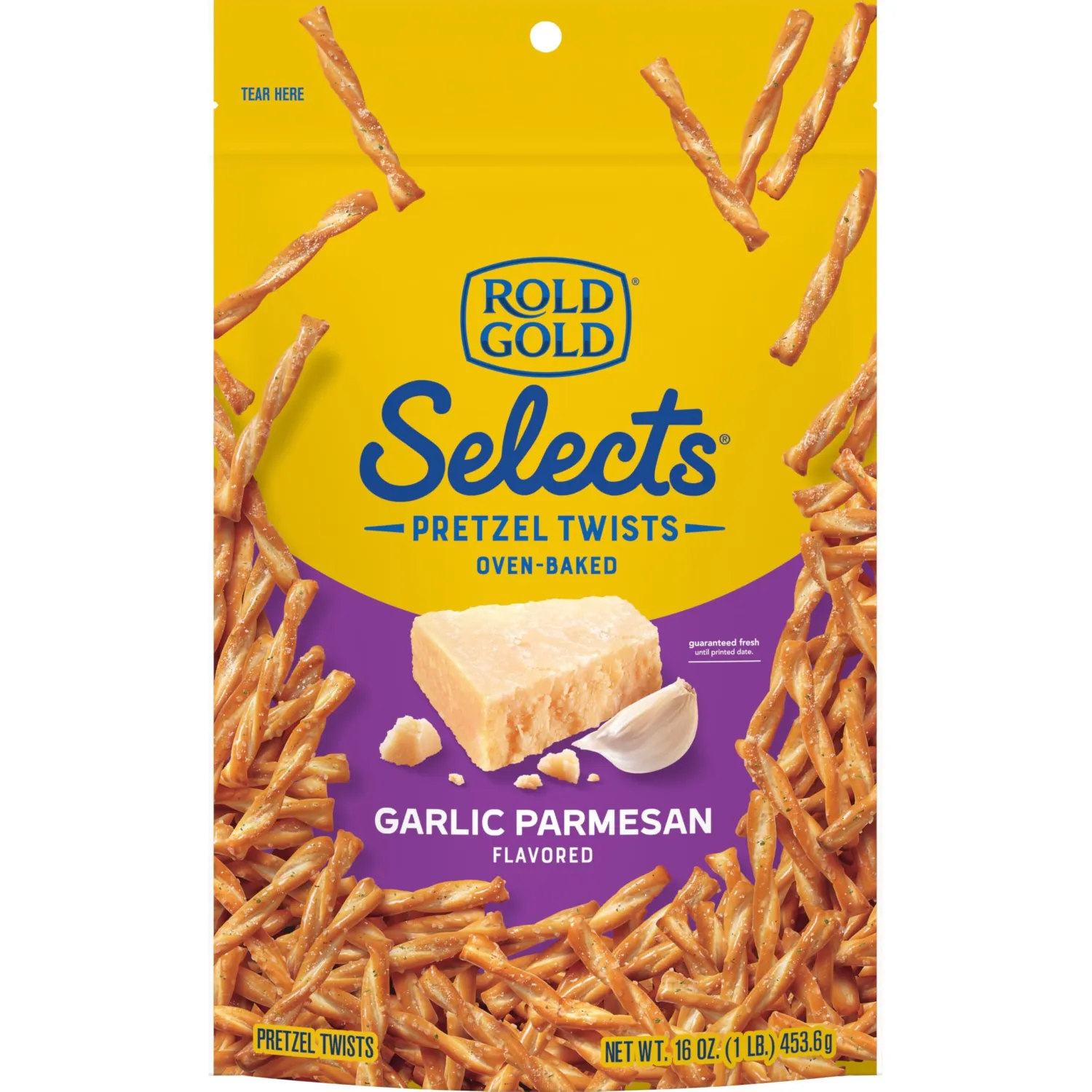 Rold Gold Selects Oven Baked Pretzel Twists, Garlic Parmesan, 16 oz Bag