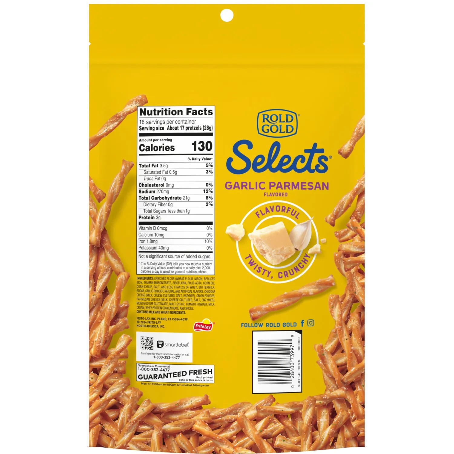 Rold Gold Selects Oven Baked Pretzel Twists, Garlic Parmesan, 16 oz Bag