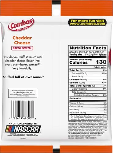 COMBOS Cheddar Cheese Pretzel Baked Snacks 6.3-Ounce Bag