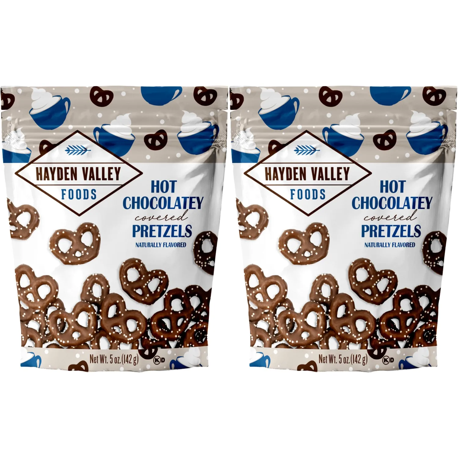 Hayden Valley Foods Hot Chocolatey Covered Pretzels - 5 oz (Pack of 2) - Gourmet Naturally Flavored Pretzels