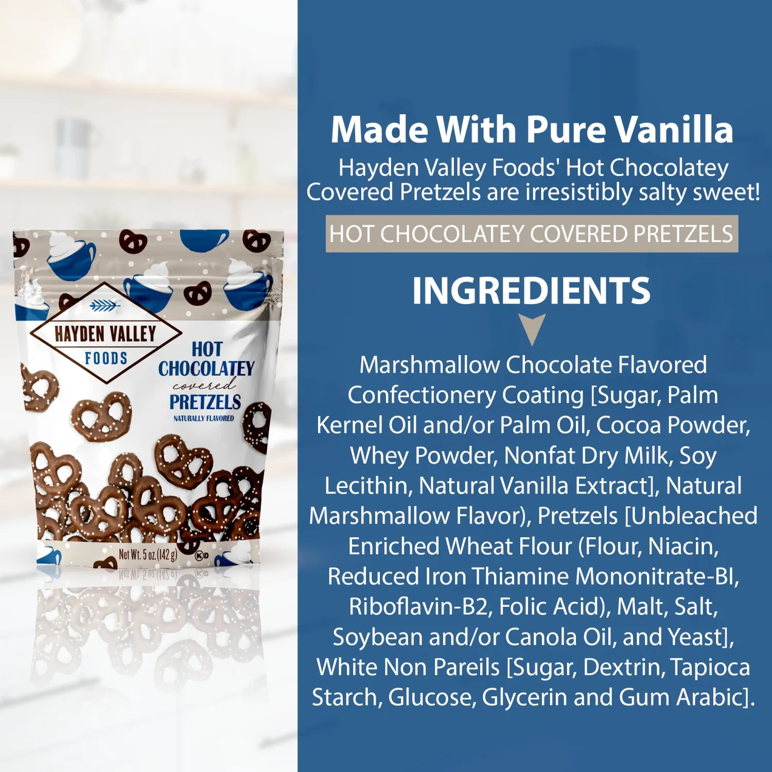 Hayden Valley Foods Hot Chocolatey Covered Pretzels - 5 oz (Pack of 2) - Gourmet Naturally Flavored Pretzels