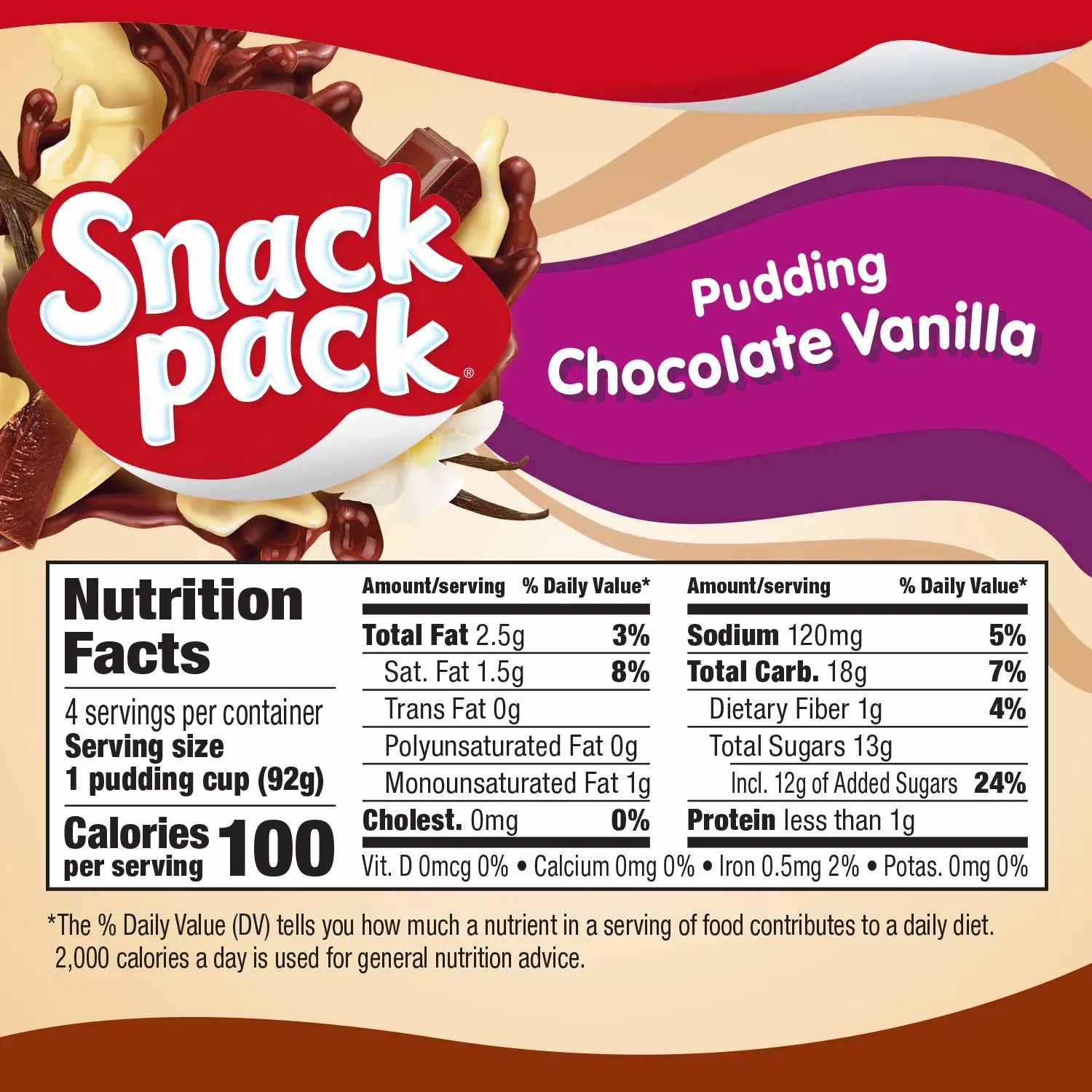 Snack Pack Pie Pudding Chocolate and Vanilla, 13 Oz, 4 Ct Cups