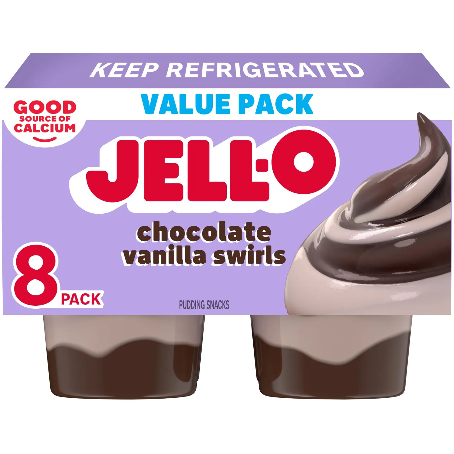 Jell-O Original Chocolate Vanilla Swirls Artificially Flavored Ready-to-Eat Pudding Snack Cups Value Pack, 8 ct Cups