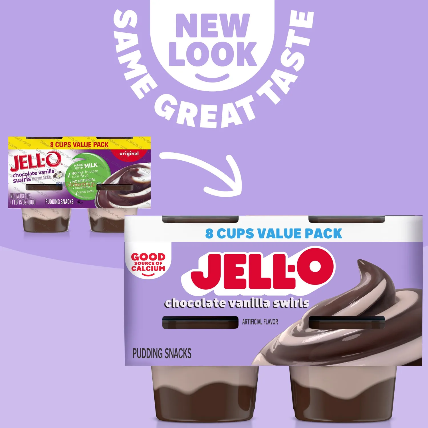 Jell-O Original Chocolate Vanilla Swirls Artificially Flavored Ready-to-Eat Pudding Snack Cups Value Pack, 8 ct Cups