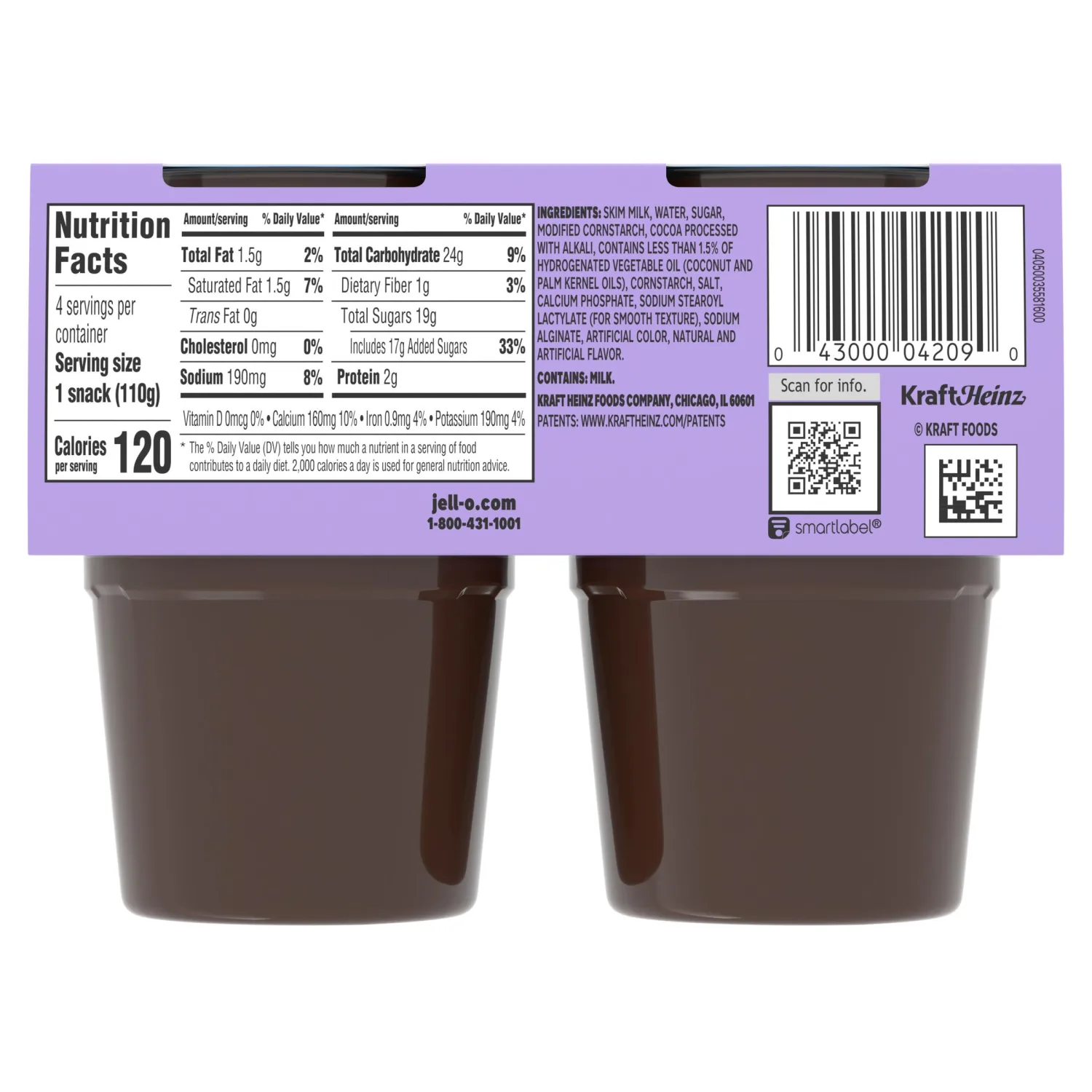 Jell-O Original Chocolate Ready-to-Eat Pudding Snack Cups, 4 ct Cups