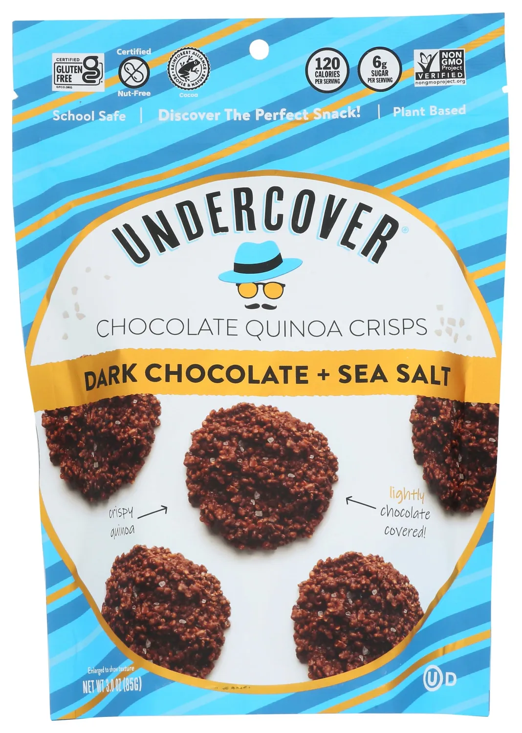 4465017-UNDERCOVER CHOCOLATE CO Dark Chocolate & Sea Salt Quinoa Crisps, 3 OZ (Pack of 12)