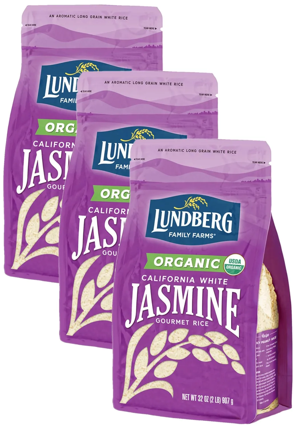Lundberg Family Farms Organic Jasmine Rice, California White, 32 Ounce (Pack of 3)