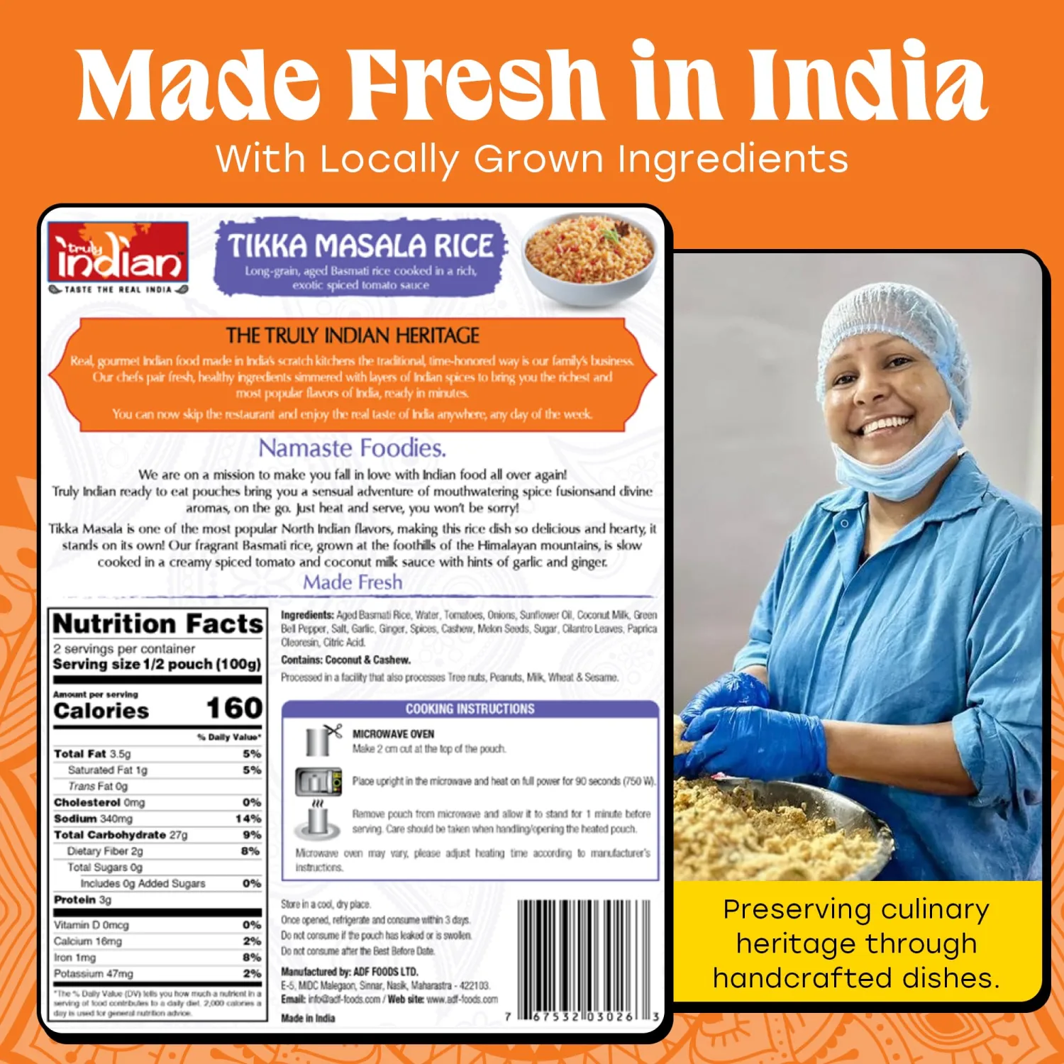 Truly Indian Tikka Masala Rice | Long-Grain, Aged Basmati Rice | Authentic Traditional Indian Rice Dishes Made With Locally Grown Ingredients | Ready to Eat, Vegan, Microwaveable Meal