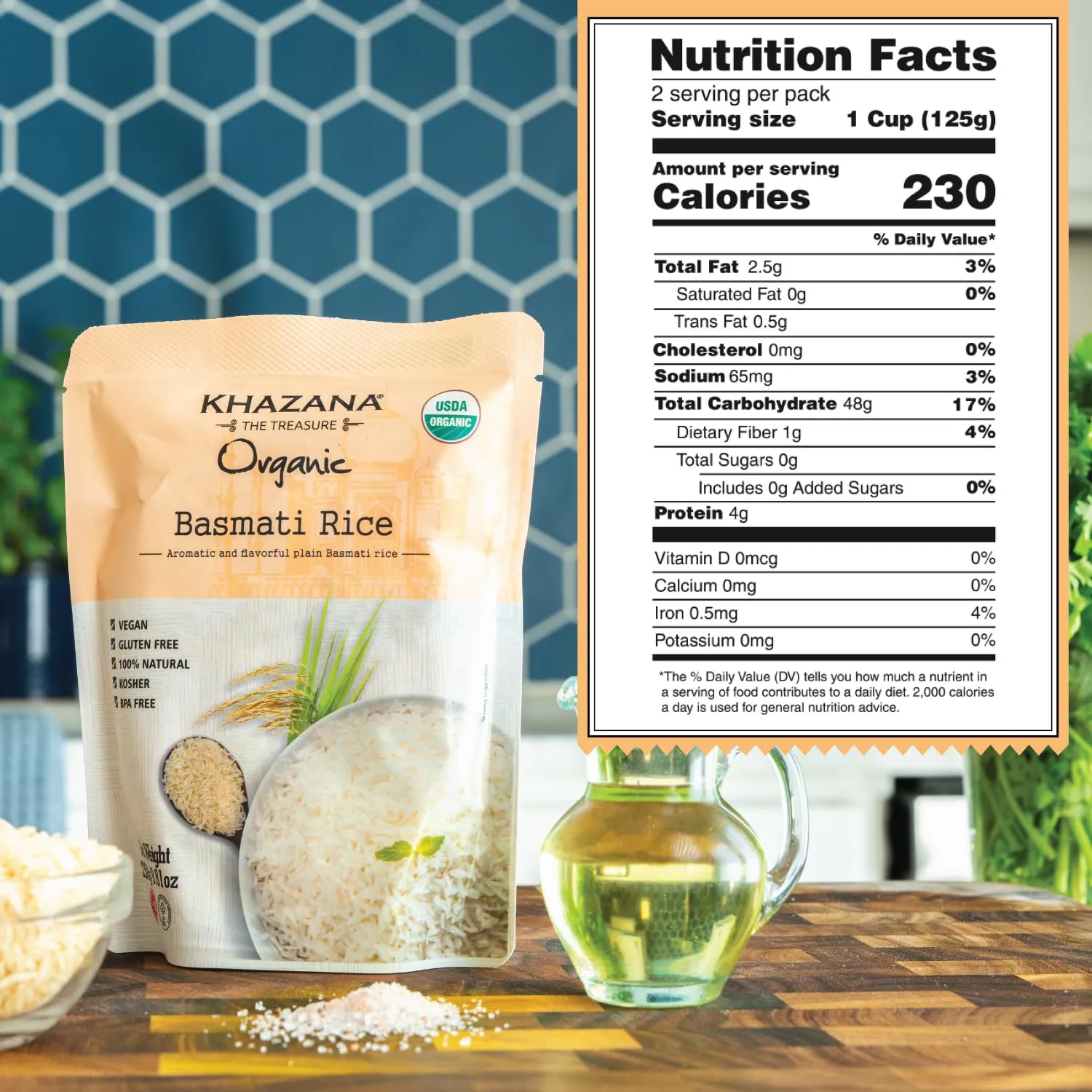 Khazana Organic Basmati Rice - Ready to Heat (1-Pack, 8.8oz) - Authentic, Aromatic & Flavorful Indian Grain - Non-GMO, Vegan, Gluten-Free, Kosher - Microwaveable Instant Rice in 90 Seconds