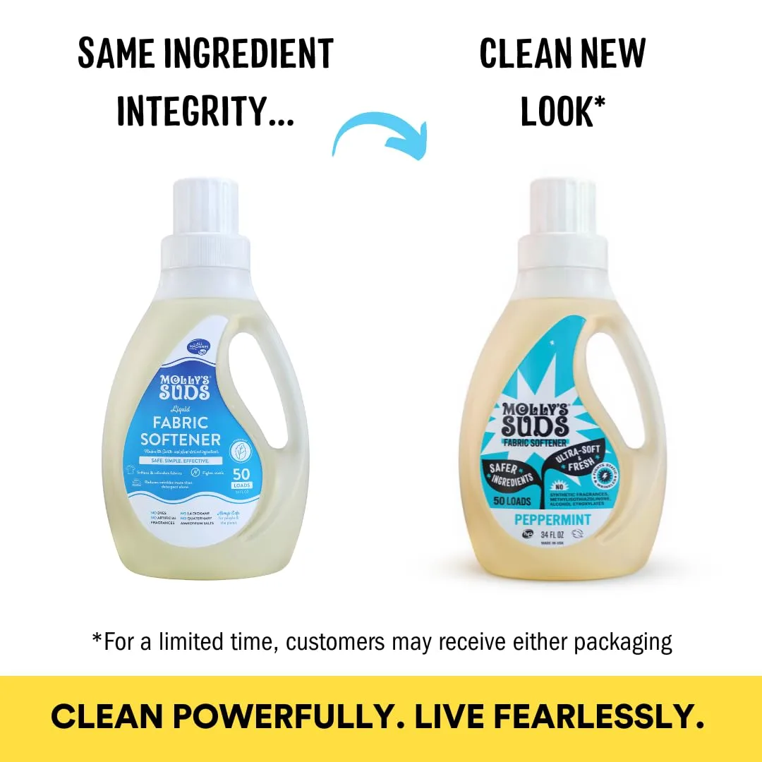 Molly’s Suds Fabric Softener Liquid for Sensitive Skin | Vinegar-Powered, Infused with Essential Oils | Fights Static, Reduces Wrinkles, Deodorizes | Peppermint, 50 Loads