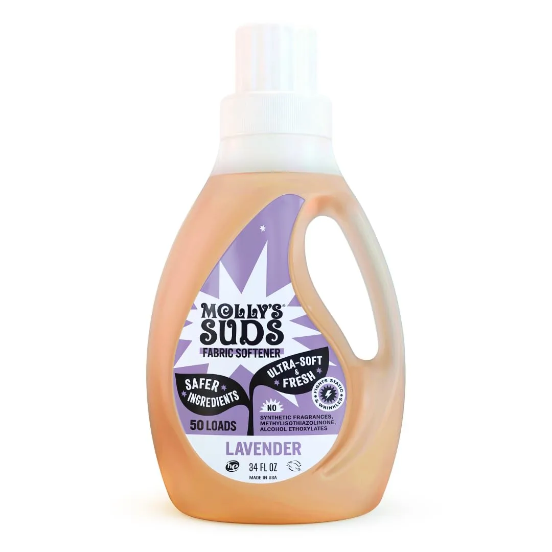 Molly’s Suds Fabric Softener Liquid for Sensitive Skin | Vinegar-Powered, Infused with Essential Oils | Fights Static, Reduces Wrinkles, Deodorizes | Lavender, 50 Loads