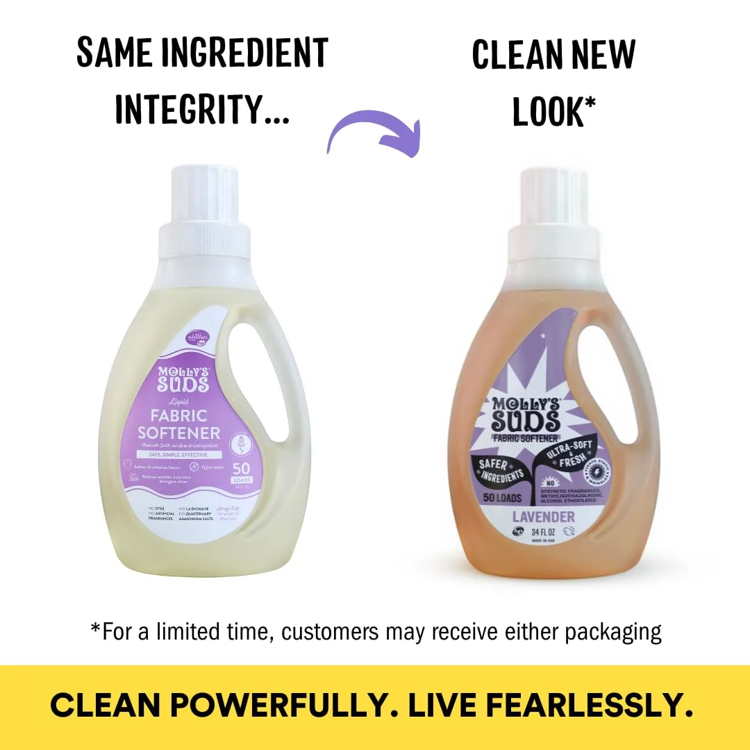 Molly’s Suds Fabric Softener Liquid for Sensitive Skin | Vinegar-Powered, Infused with Essential Oils | Fights Static, Reduces Wrinkles, Deodorizes | Lavender, 50 Loads