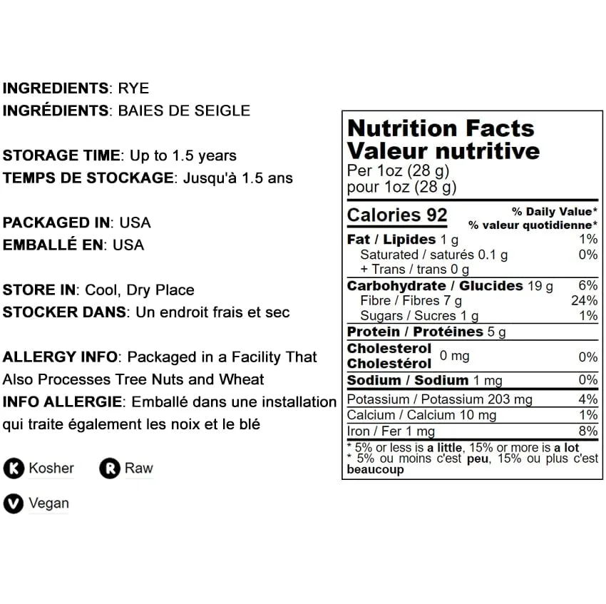 Food to Live Rye Flour, 8 Ounces – Stone Ground from Whole Grain Rye Berries, Kosher, Vegan, Bulk, Great for Bread Baking, Product of the USA