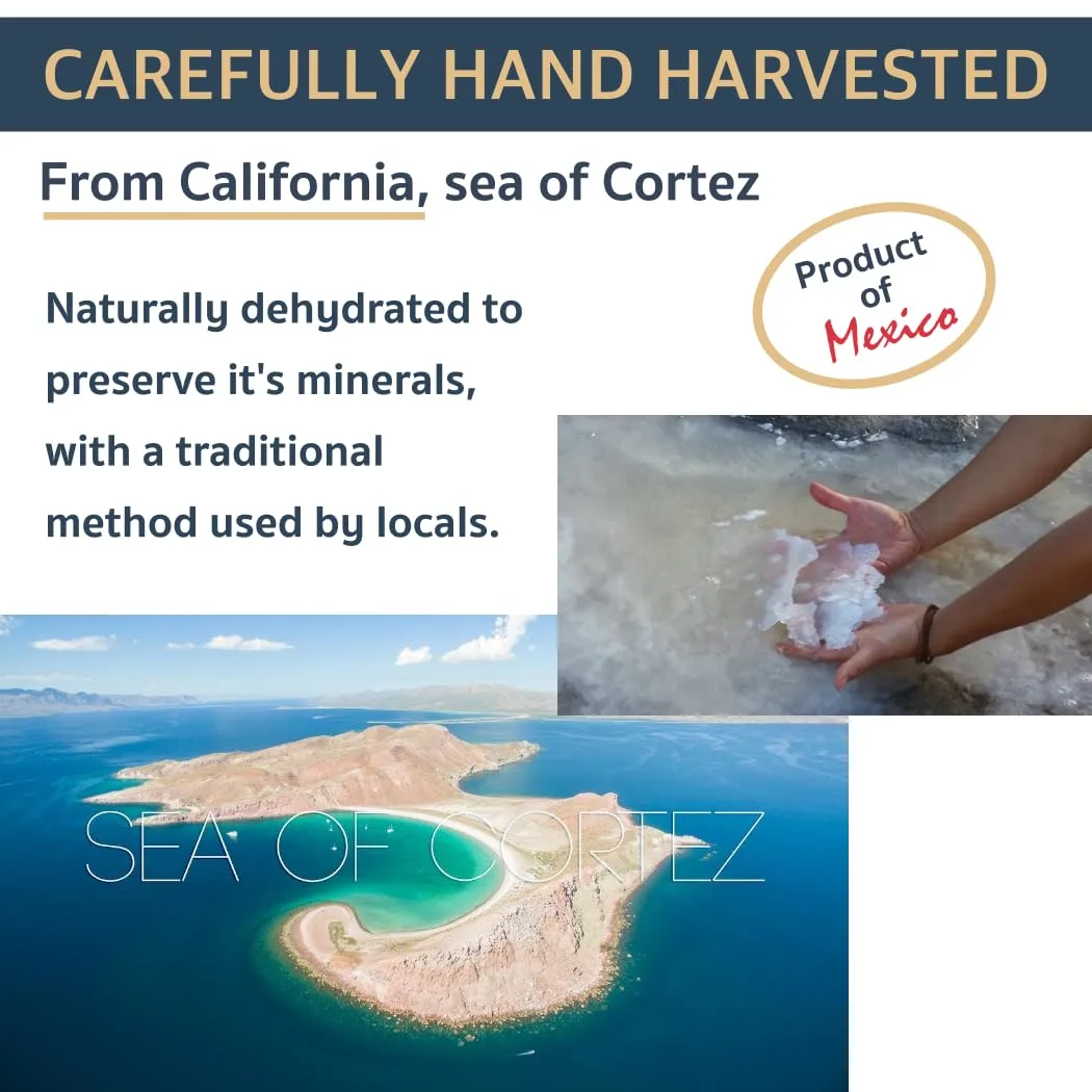 All Goods Baja Sea Salt - Fine Grain, 16 oz, 100% Natural, Hand-Harvested, Rich in Essential Minerals, 30% Less Sodium, Kosher, Unrefined.