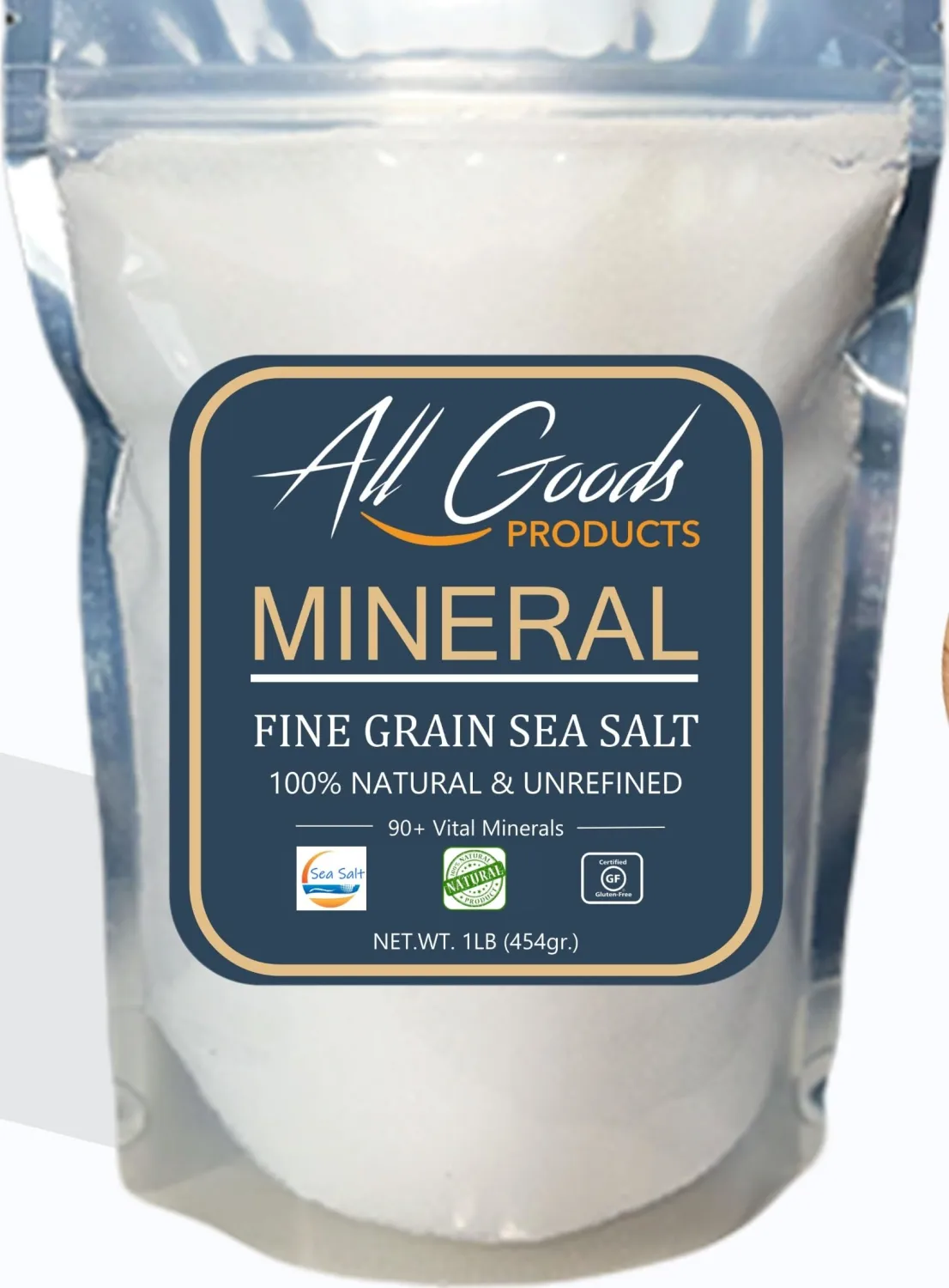 All Goods Baja Sea Salt - Fine Grain, 16 oz, 100% Natural, Hand-Harvested, Rich in Essential Minerals, 30% Less Sodium, Kosher, Unrefined.